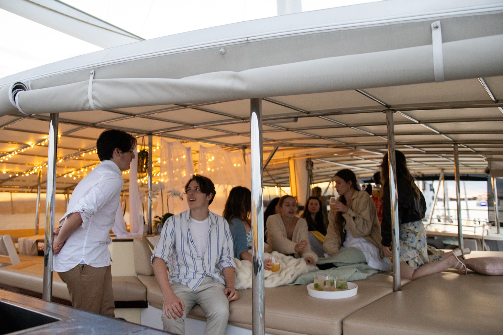 VOYO Cabana Club shaded daybed on the sunset deck
